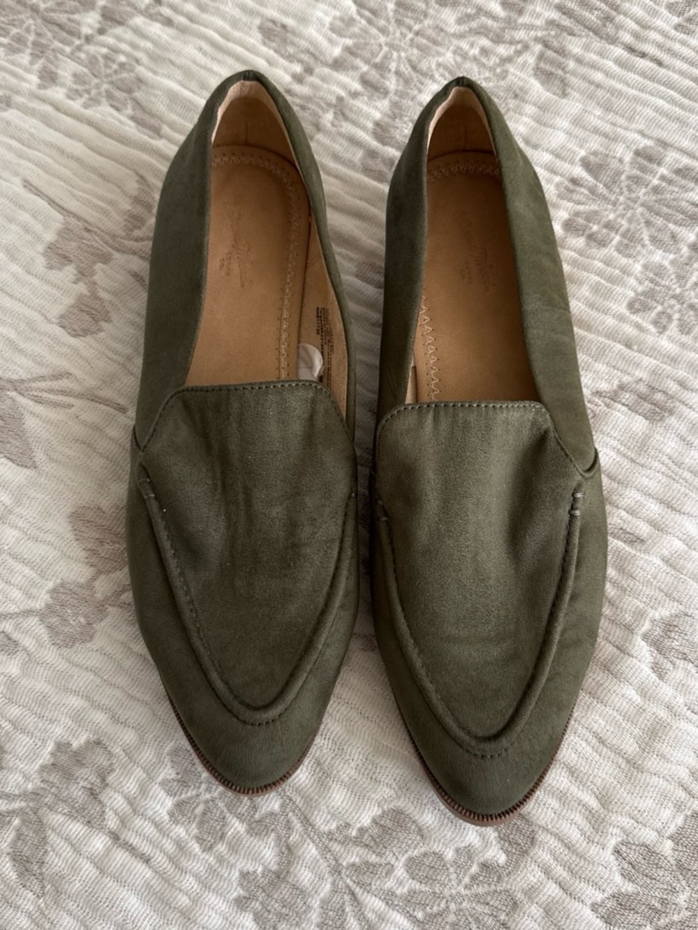 Olive Green Faux Suede Loafers for Women